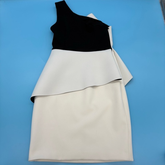 Halston Heritage Monochrome Asymmetrical Dress Black and White Size 0 - Picture 1 of 8